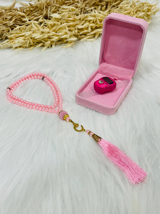 Rose Pink Turkish Tasbeeh and Counter | Gift Set