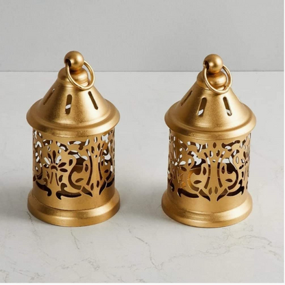 Moroccon Lamp - Round Metal Hanging Tea Candle Lantern (Golden)