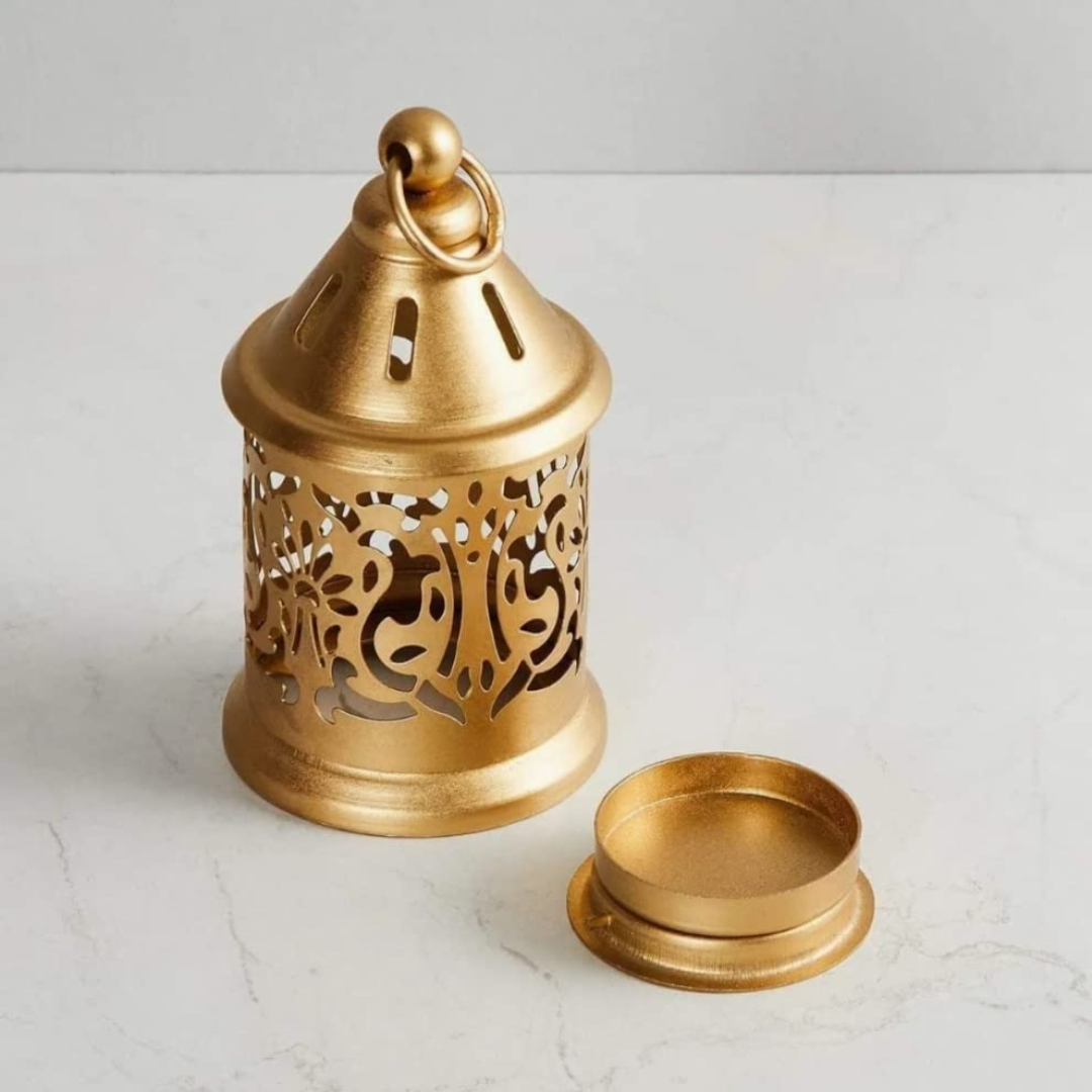Moroccon Lamp - Round Metal Hanging Tea Candle Lantern (Golden)